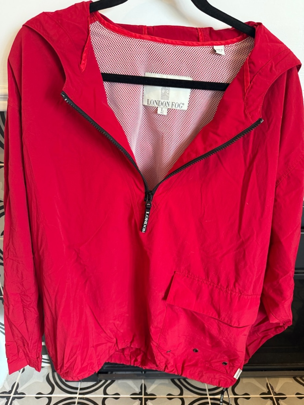 London Fog Red Hooded Packable Windbreaker